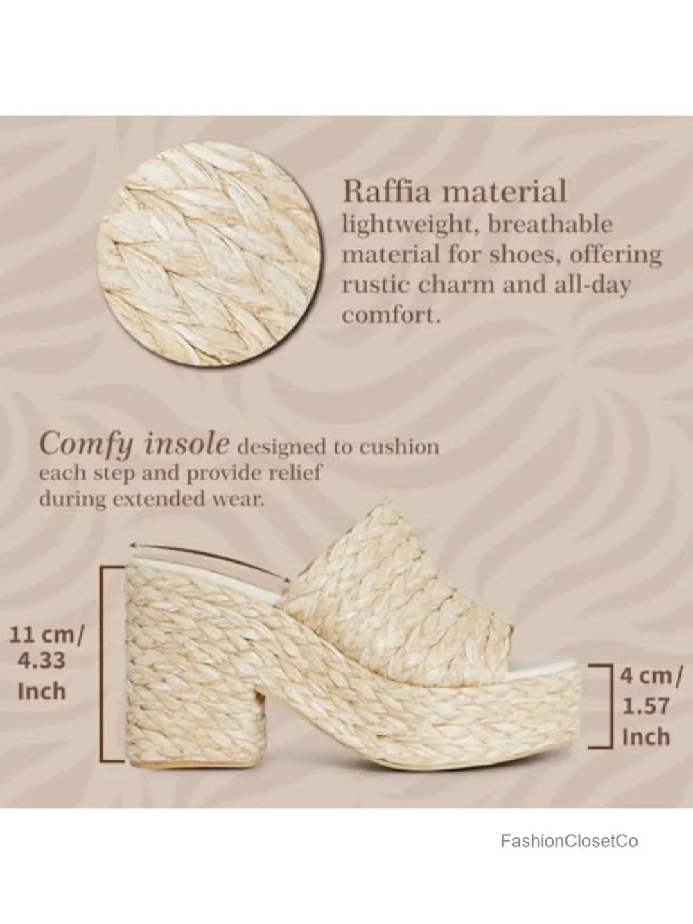 Women's Raffia Woven Platform Wedge Sandals Espadrilles Open Toe Slip On